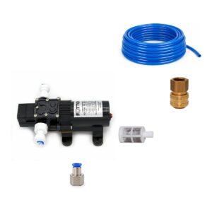 Zestaw pompowy 12 V: pompa przeponowa 4 l/min, złączka wtykowa, przewód 12/8 mm, filtr siateczkowy i szybkozłącze