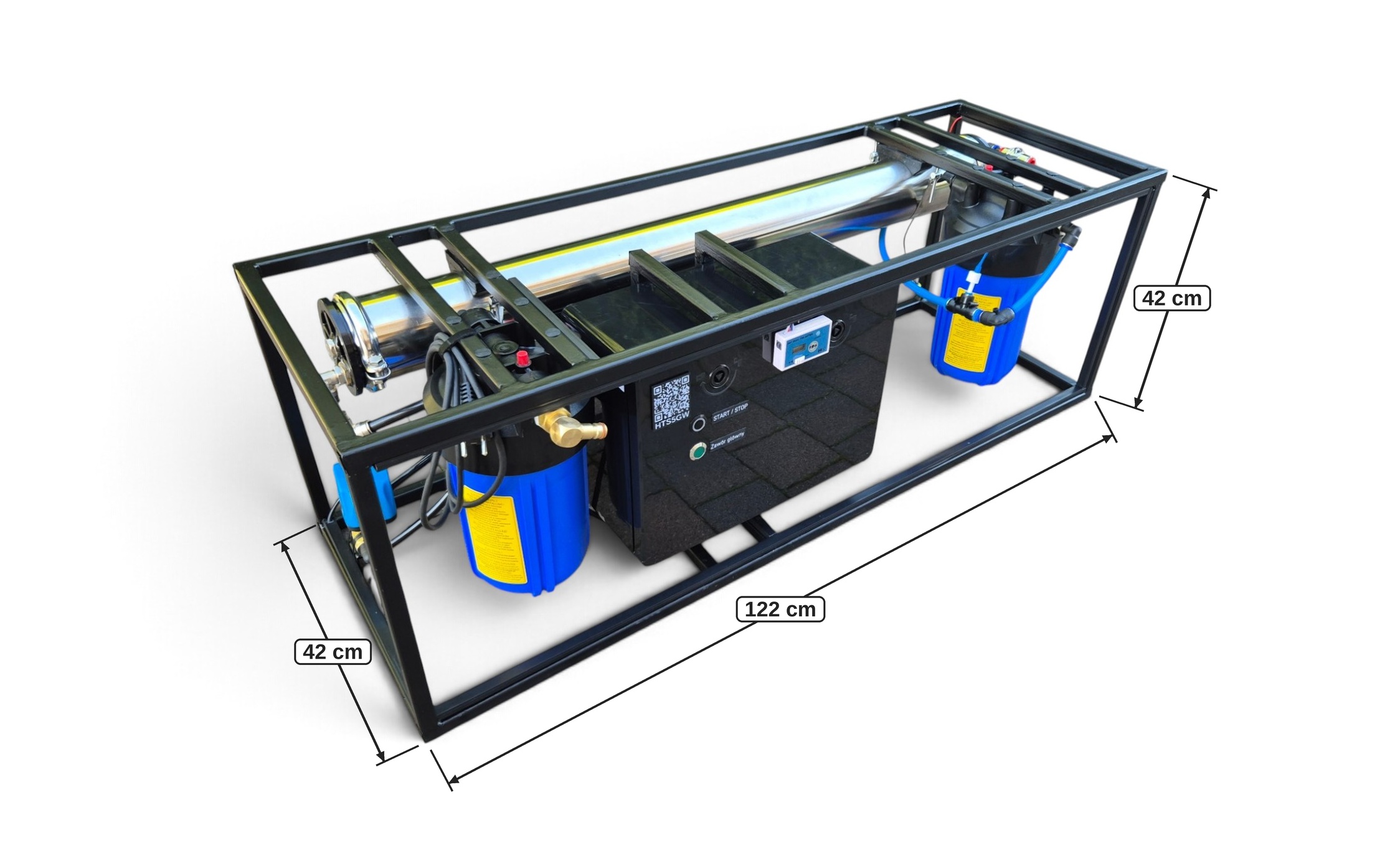 CleanOne Apex Mobile — wymiary modułu filtracji 122 × 42 × 42 cm